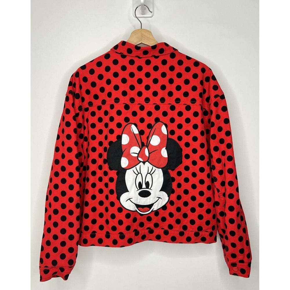 Disney Minnie Mouse Red Denim Jacket With Polka Dots Womens XL Embroidered NWOT